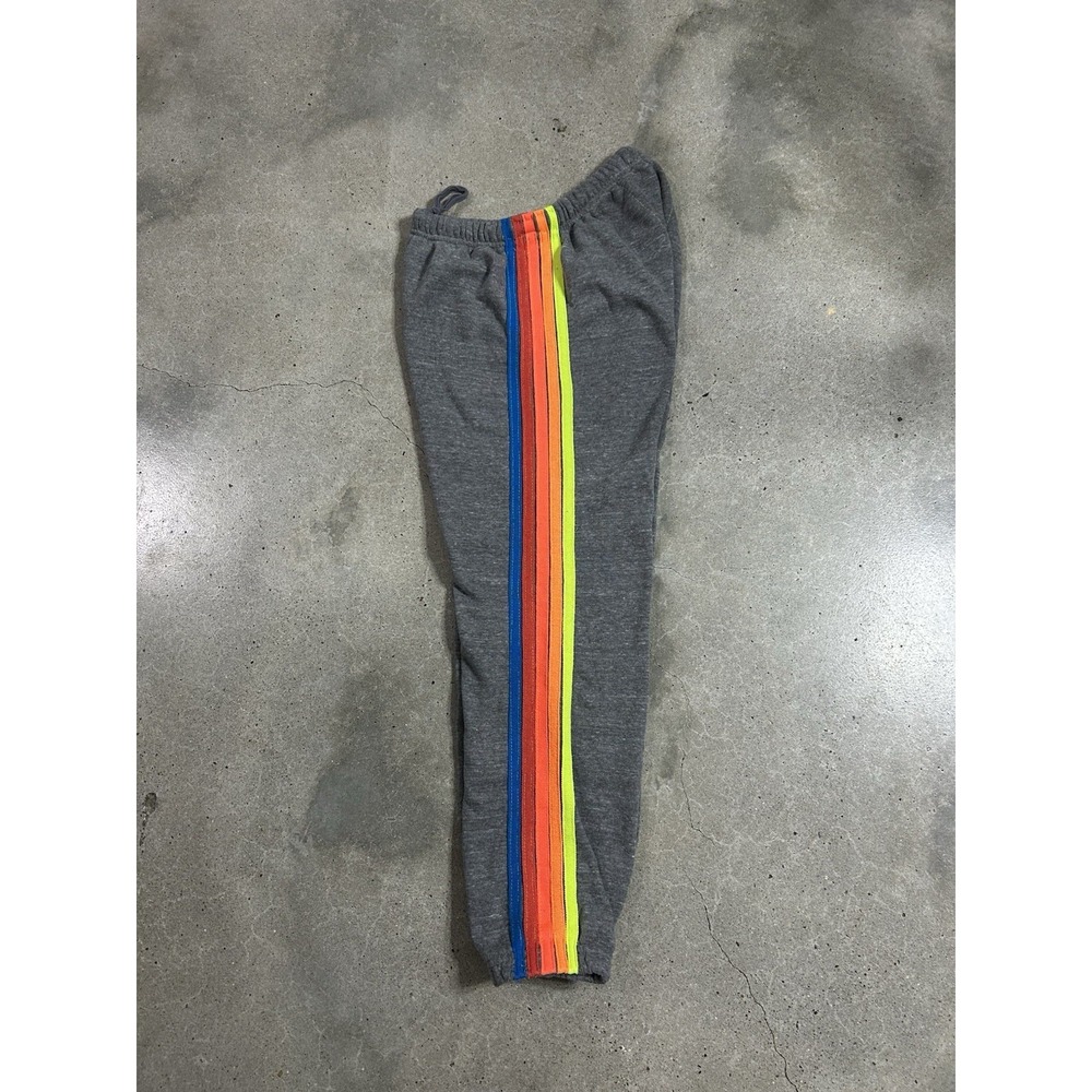 Aviator Nation 5 Stripe Sweatpants Women's Sz M Gray Neon‎ Rainbow GUC